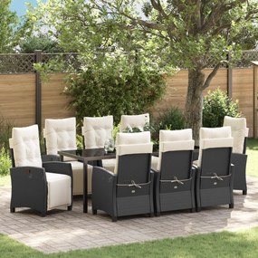 Conjunto de Jantar de Jardim 9 Peças de Rattan Poliéster Preto
