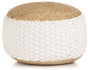 vidaXL Pufe tricotado/entrançado em algodão e juta 50x35 cm branco