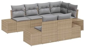 Conjunto de Sofás de Jardim com 7 Peças e Almofadas de Rattan em Polié