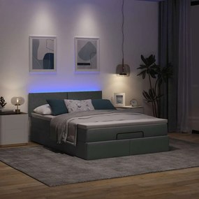 Cama otomana com colchão &amp; LEDs 140x200 cm cinzento escuro