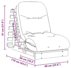 Sofá-cama futon com colchão 60x206x11 cm madeira douglas maciça