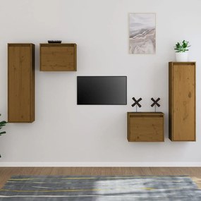vidaXL Móveis de TV 4 pcs madeira de pinho maciça castanho-mel
