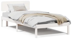 Estrado de Cama com Cabeceira Branca 100x200 cm, Madeira de Pinho