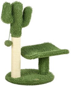 PawHut Arranhador para Gatos em Forma de Cactus de 55,5 cm com Poste de Sisal Cama e Bola de Brinquedo 35x31x55,5 cm Verde