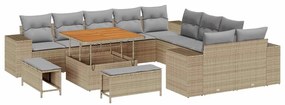 Conjunto de Sofá de Jardim vidaXL com Almofadas Bege Rattan Acácia