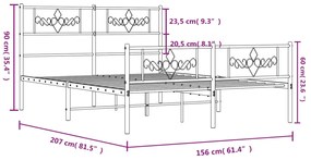 Estrutura de cama com cabeceira e pés 150x200 cm metal preto