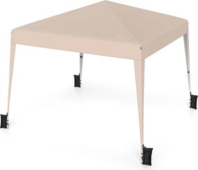 Tenda Dobrável para Exterior, 300 x 300 x 247-267 cm, Altura Regulável com 4 sacos pesos, Bege