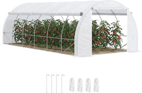 Outsunny Estufa Túnel Jardim 6x3x2m Porta Enrolável 12 Janelas Cobertura PE 140g/m² Estrutura Metal Galvanizado Branco | Aosom Portugal