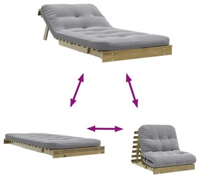 Sofá-cama futon c/ colchão 90x206x11cm madeira pinho impregnada