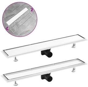 vidaXL Dreno de chuveiro com tampa 2 em 1 73x14 cm aço inoxidável