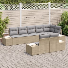 Conjunto de Sofá de Jardim de 8 Peças com Almofadas Bege Rattan