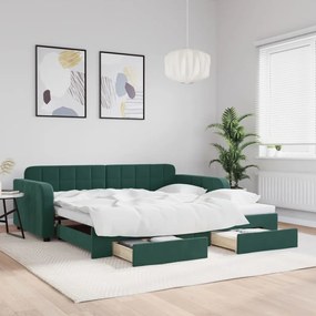 Sofá-cama c/ gavetão e gavetas 100x200 cm veludo verde-escuro