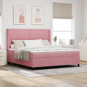 Cama Box Spring vidaXL com Colchão e LED Rosa 180x200 cm Veludo