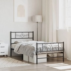 vidaXL Estrutura de cama com cabeceira e pés 90x200 cm metal preto