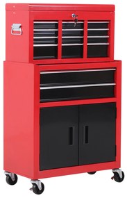 HOMCOM Carrinho de Ferramentas Carrinho/Caixa de Ferramentas 6 Gavetas 1 Cômoda Caixa Removível Aço Vermelho e Preto | Aosom Portugal