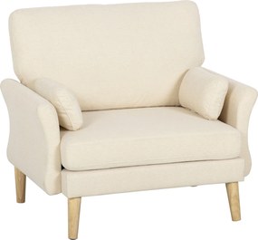 HOMCOM Poltrona Estofada em Veludo Poltrona de Destaque de Grandes Dimensões com Pés de Madeira Poltrona de Leitura Branco Creme | Aosom Portugal