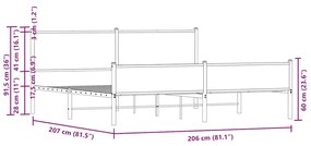 Estrutura de cama sem colchão 200x200cm metal carvalho fumado
