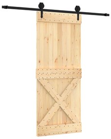 Porta de correr com ferragens 85x210 cm madeira de pinho maciça