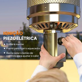Aquecedor a Gás 13 KW com Temperatura Ajustável Proteção Contra Tombos Ignição Piezoelétrica e Rodas 82x82x222 cm Cinzento