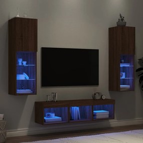 vidaXL 5 pcs móveis parede p/ TV LEDs deriv. madeira carvalho castanho