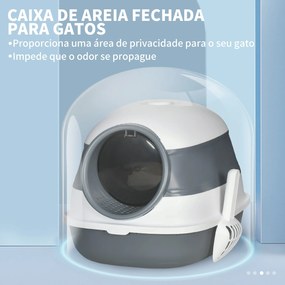 Caixa de Areia para Gatos Dobrável Fechada com Pá 52x41x38 cm Branco e Cinza