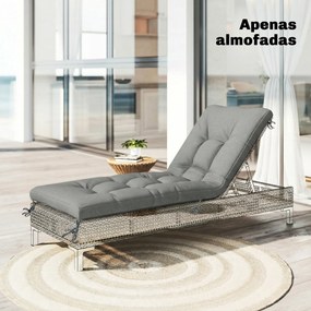 Almofada para espreguiçadeira jardim (NÃO INCLUIDA) com Alças de Fixação Proteção UV50+ Recuperação Lenta Interior Exterior 198x65x13 cm Cinzento