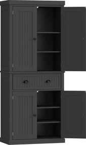 HOMCOM Buffet alto de cozinha, armário de cozinha com 4 portas, gaveta e prateleiras reguláveis, 76,2 x 40,2 x 183 cm, preto | Aosom Portugal