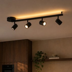 Foco de Teto Moderno Preto de 4 Luzes GU10 50mm incl. Luz de Fundo e Interruptor de 3 Posições - Back Up