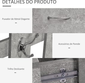 Móvel Cabide de Entrada de 3 Peças Armário de Entrada com Cabide Espelho Sapateira e Gaveta 90x10x102 cm Cinza