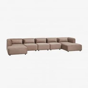 Sofá Modular Com Chaise Longue Dupla De 5 Peças Fogler Bombazina Castanho Camel - Sklum