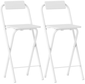HOMCOM Conjunto de 2 Bancos de Bar Dobráveis Bancos Altos de Cozinha com Encosto Apoio para os Pés 37x45x87 cm Branco | Aosom Portugal