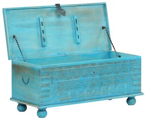 Arca de arrumos madeira mangueira maciça 100x40x41 cm azul