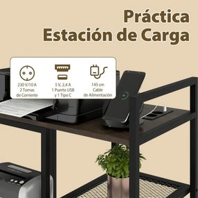 Suporte para impressora 63,5 x 40 x 72 cm com estação de carregamento de 3 níveis com rodas bloqueáveis Castanho