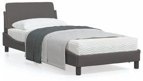 Estrutura cama c/ cabeceira couro artificial 80x200 cm cinzento