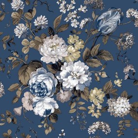 444818 Noordwand Papel de parede Blooming Garden 6 Big Flowers azul/castanho