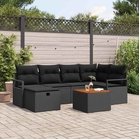 vidaXL Conjunto de Sofá de Jardim com almofada 7 pcs Preto vime PE