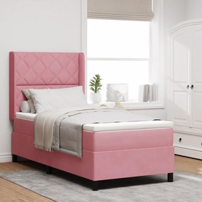 Cama Box Spring com Colchão e LED Rosa 90x190 cm Veludo