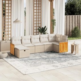 7 pcs conjunto de sofás p/ jardim com almofadões vime PE bege