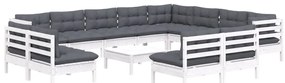 13 pcs conj. lounge de jardim c/ almofadões pinho maciço branco