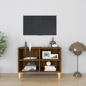 Móvel TV pernas madeira maciça 69,5x30x50 cm carvalho castanho