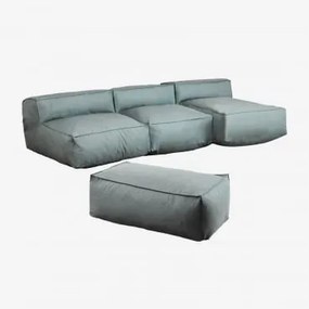 Sofá Chaise Longue Modular De 3 Peças E Puff Dojans Verde Éter - Sklum