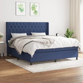 vidaXL Cama com molas/colchão 160x200 cm tecido azul