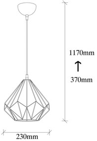Candeeiro Suspenso Diamond – Preto – Diâmetro 23 cm x Altura 117 cm