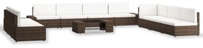vidaXL 10 pcs conjunto lounge para jardim vime PE castanho