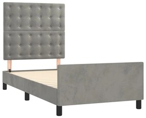 Estrutura de cama c/ cabeceira 90x190 cm veludo cinzento-claro