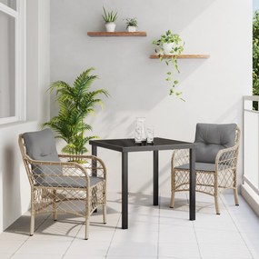 vidaXL Conjunto de Jantar de 3 peças com Almofadas Bege Rattan Poliéster
