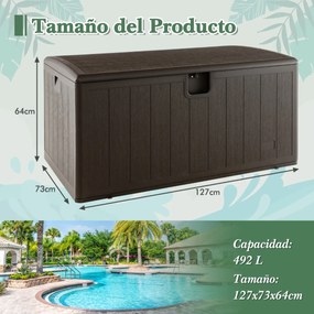 Caixa de arrumação para jardim 492 L Baú de arrumação exterior em PEAD com tampa com tampa bloqueável Carga do contentor 100kg  127 x 73 x 64 cm Casta