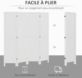 Biombo de madeira para divisão de espaços 160 x 170 cm, divisória interior dobrável, 4 painéis de madeira, branco