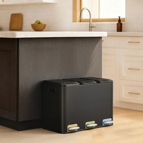 Caixote de lixo 60,5 x 38,8 x 42,7 cm com 3 baldes internos de 15 litros, com pedal em aço Preto