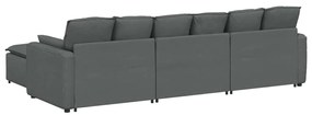 Sofá modular com pufes e almofadas cinzento-escuro